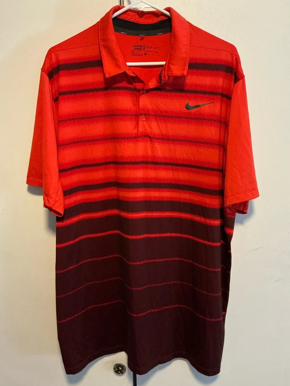 Nike Red and Burgundy Striped Men’s Polo Shirt